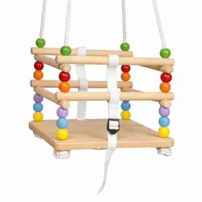 Детска дървена люлка Ginger Home, с колан и бордове, 30×30 см