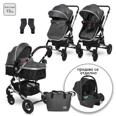 Комбинирана бебешка количка 2в1 Lorelli Alba Premium, Steel Grey + Адаптори