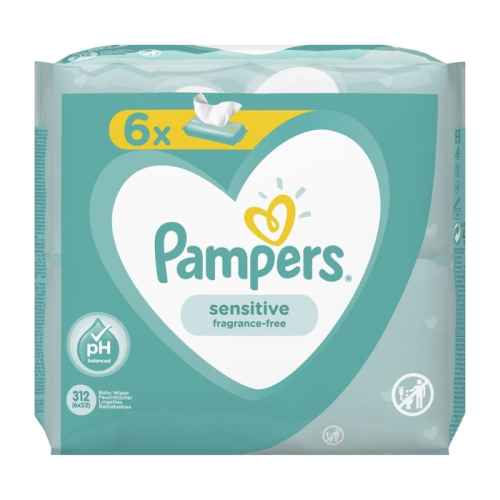 Влажни кърпички Pampers Sensitive, 6x52