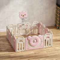 Сгъваема бебешка ограда за игра с баскетболен кош Feelkids, Розово мече-3c5Yd.jpeg