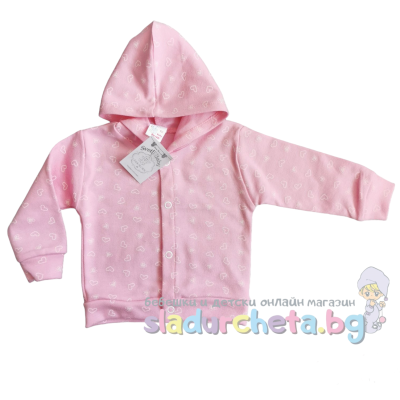 Бебешки суитшърт Светли, розов на сърца