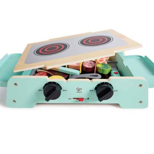 Детски дървен комплект Hape, Барбекю и скара с аксесоари и звуци, 24части