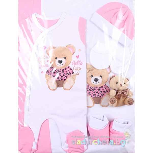 Комплект за изписване Светли, Мече Hello Cutie в бяло/розово-4jT46.jpeg