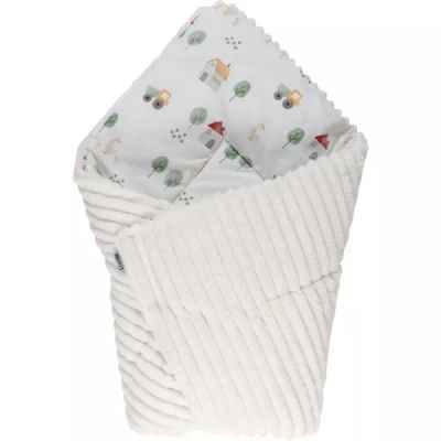 Бебешко одеяло и чувал 2в1 Bubaba, Бяло с камиончета