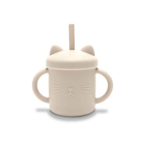 Силиконова чаша с дръжки и сламка Lorelli Natural, Beige