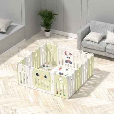 Бебешка ограда за безопасна игра Feelkids, Зелено бухалче