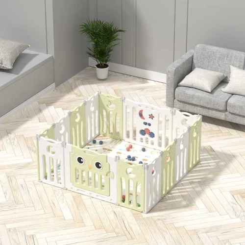 Бебешка ограда за безопасна игра Feelkids, Зелено бухалче