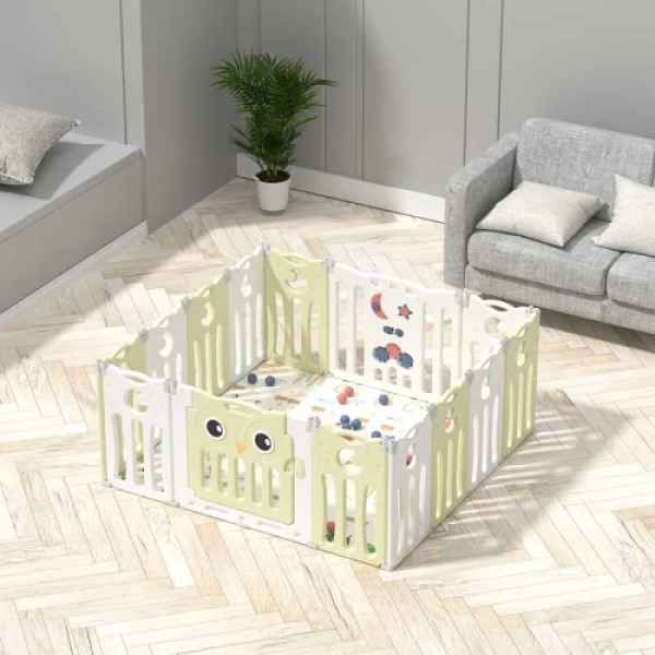 Бебешка ограда за безопасна игра Feelkids, Зелено бухалче-5OEVc.jpeg