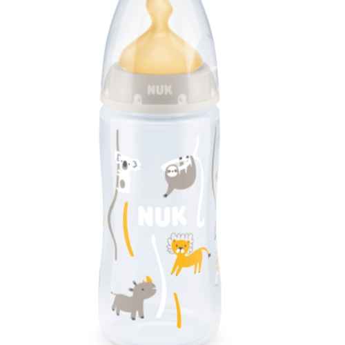 Шише Nuk First Choice 300 мл, каучуков биберон 0-6м, бежово