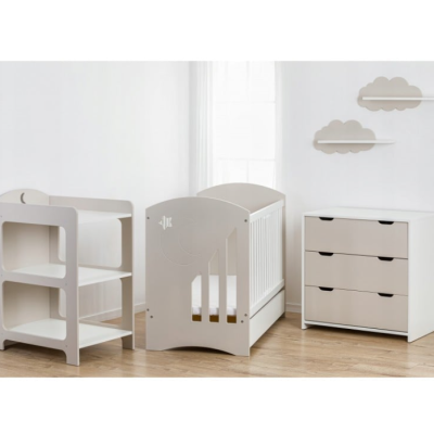 Детска стая Baby Moon - кошара, скрин, шкаф за повиване + матрак, бежов