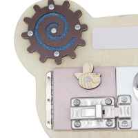 Дървен Бизи Борд Мече Ginger, Монтесори дъска за фина моторика, Натурално дърво и кафяво-6Zrai.jpeg