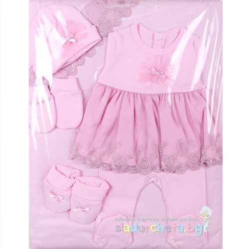 Комплект за изписване Светли, Дантела с панделка в пепелно розово