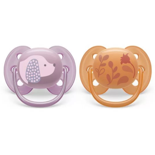 Ортодонтични залъгалки Philips AVENT Ultra Soft 0-6, с декорация Куче и Цвете в кутия за стерилизиране, 2 бр.