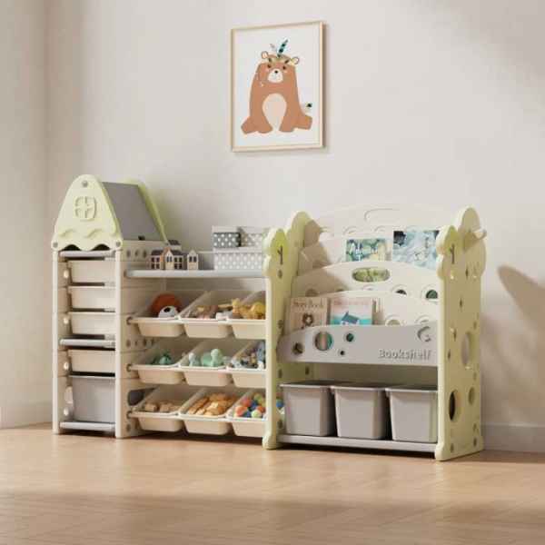 Детска етажерка-органайзер Feelkids, 17 отделения и изтеглящи се кутии, зелена-73H0h.jpeg