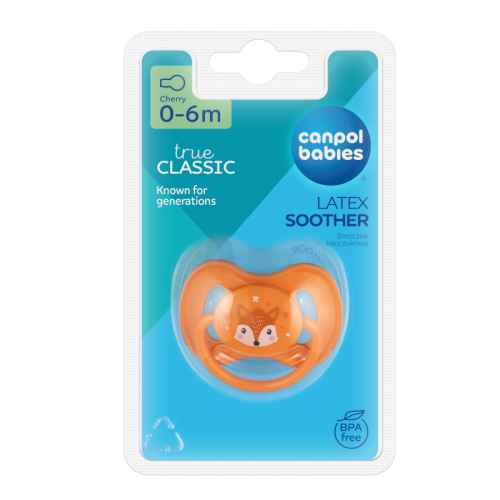 Каучукова залъгалка с форма на черешка Canpol Animals 0-6м, оранжева лисица