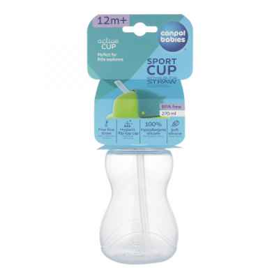 Преходно шише със сламка и капаче Canpol 12м+ 270 мл, синьо