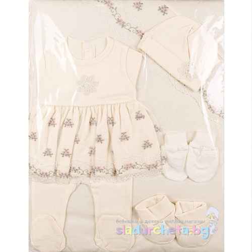 Комплект за изписване Светли, Дантела с Цветя в шампанско