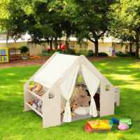 Детска дървена къща 6в1 Ginger Home, Стол, Маса, Черна Дъска, Органайзер, Тента и Мека Подложка-98CY3.jpeg