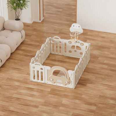 Бебешка ограда с баскетболен кош и табло с активности Feelkids, Кафява кола