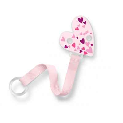 Клипс с лента за залъгалка NUK, Розово сърце
