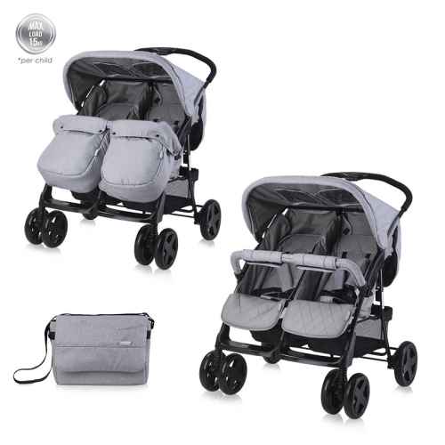 Количка за близнаци Lorelli Twin, Cool Grey + чанта