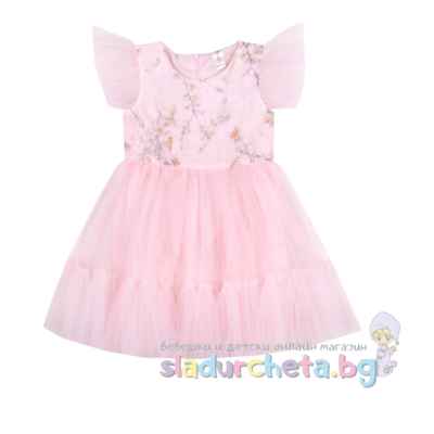 Детска рокля Комес, Цветенца с тюл в розово