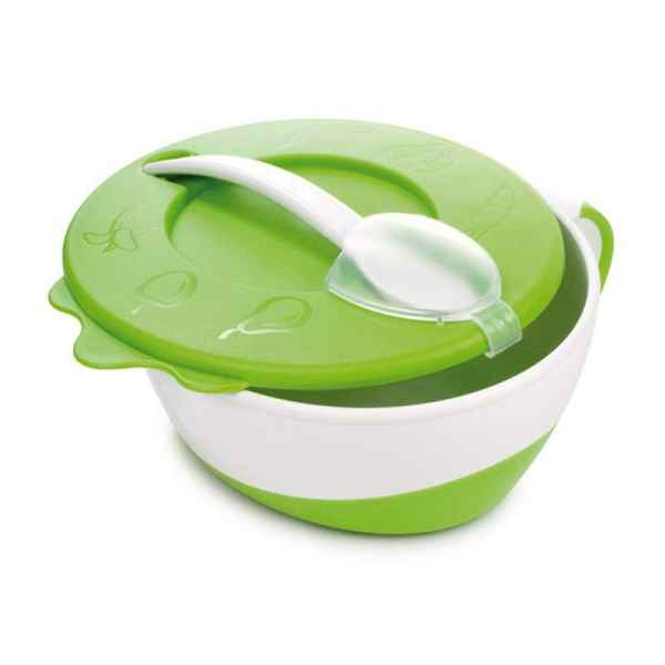 Купа за хранене с капаче и лъжица Canpol Little Cow 9м+ 350 мл, зелено-CFWni.jpg