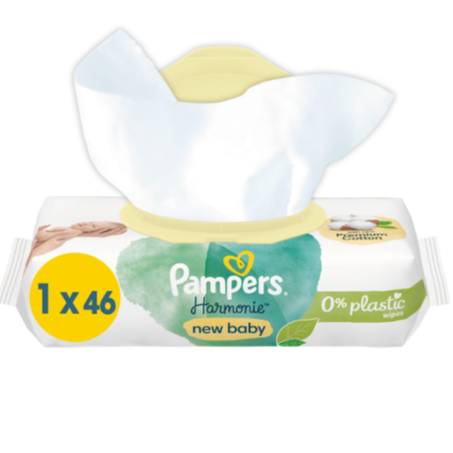 Влажни кърпички Pampers Harmonie New baby, 0% plastic, 46 бр.