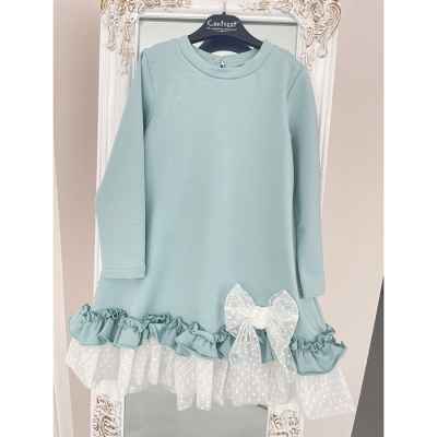 Детска рокля Контраст, Панделка с къдрички в мента