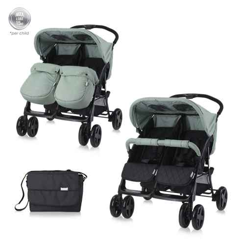 Количка за близнаци Lorelli Twin, Green Bay + чанта