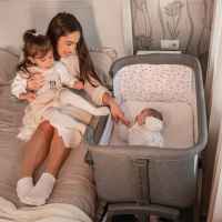 Бебешка мини кошара с падаща преграда 2в1 Lorelli Layla, Black/ wooden effect-D5nD9.jpeg