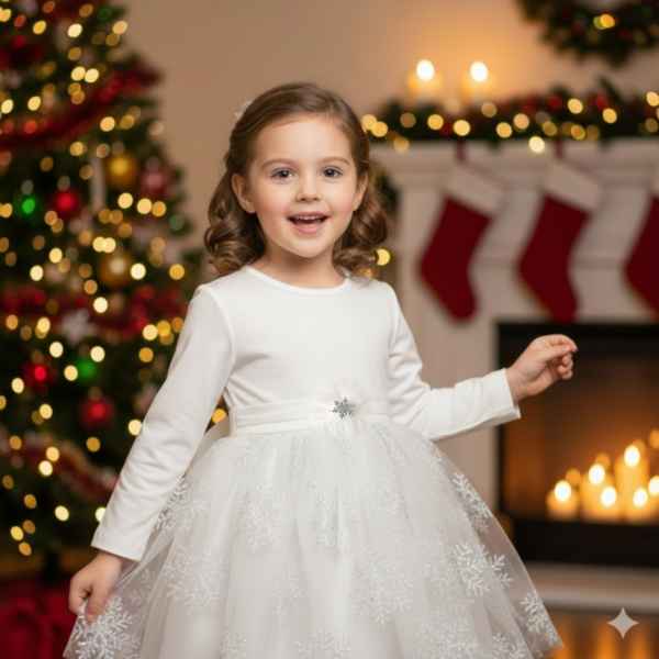 Детска рокля Светли, Снежинка с тюл в екрю-DDDnS.jpeg