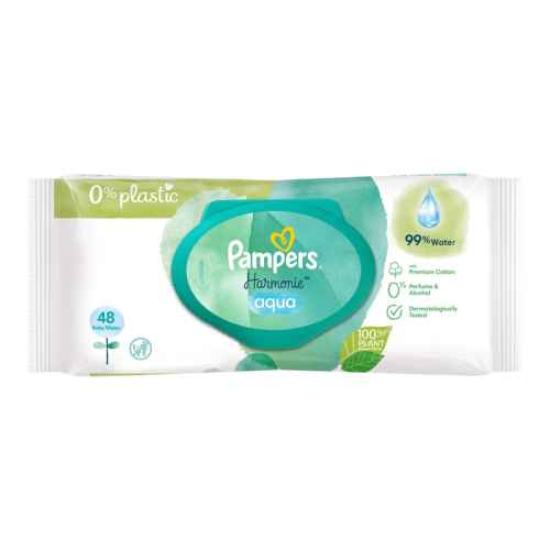Влажни кърпички Pampers Harmonie Aqua, 0% plastic, 48 бр.