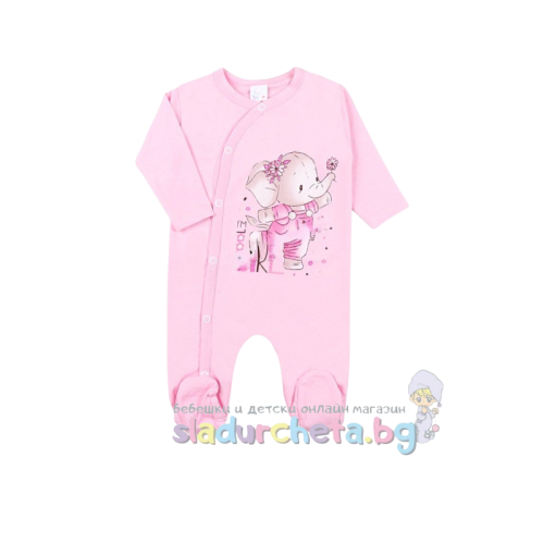 Бебешки гащеризон Светли, Слонче с цвете в розово