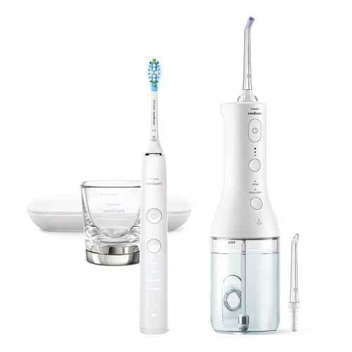 Комплект електрическеска четка за зъби Philips Sonicare Diamond Clean 9000 + Орален душ Power Flosser 3000, бял