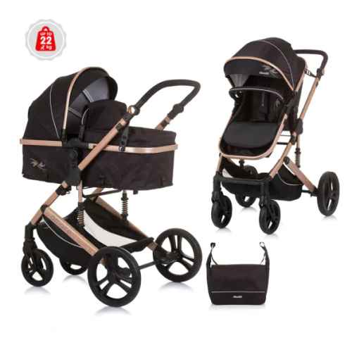 Комбинирана бебешка количка 2в1 Chipolino Аморе, обсидиан/злато