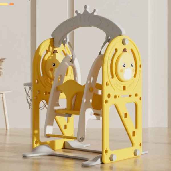 Детска люлка с баскетболен кош и интерактивни елементи Feelkids, жълта-FIwDS.jpeg