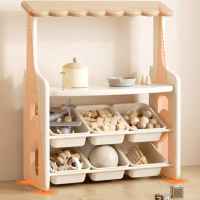 Многофункционален детски щанд Feelkids, с плот и подвижни кутии за съхранение, кафяв-Fdt7P.jpeg