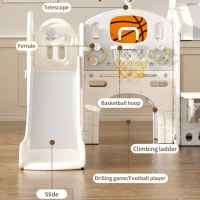 Детски център с пързалка, къща и баскетболен кош Feelkids, сив-GrlWq.jpeg