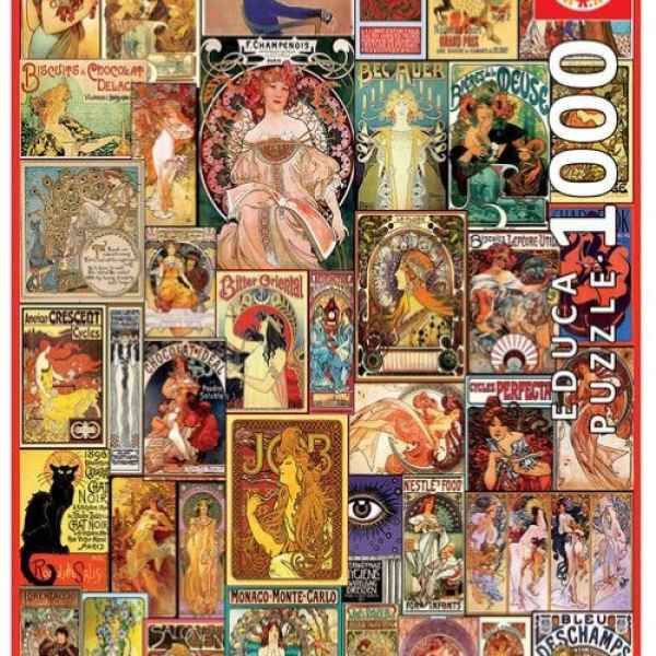 Пъзел Educa, Плакат колаж ART NOUVEAU, 1000 части-H0s2g.jpeg
