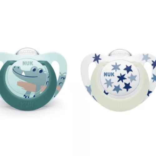 Силиконова залъгалка NUK Star Night, светеща, 6-18м, момче, 2бр