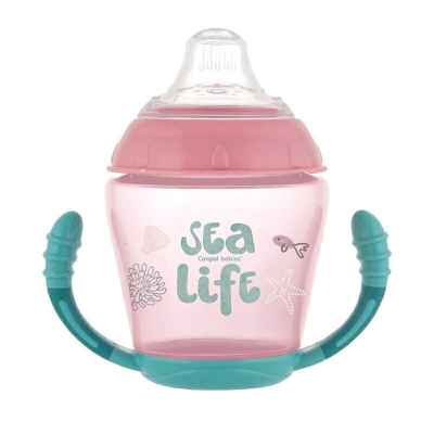 Нетечаща чаша с дръжки и мек накрайник Canpol Sea Life 9м+ 230 мл розова
