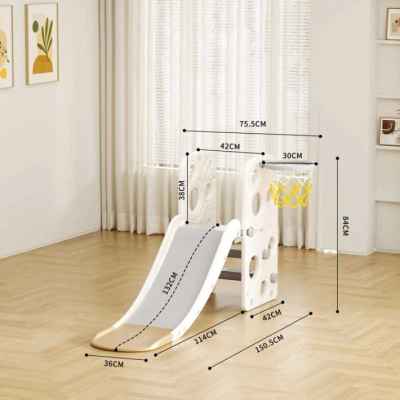 Детска пластмасова пързалка с баскетболен кош Feelkids, кафява