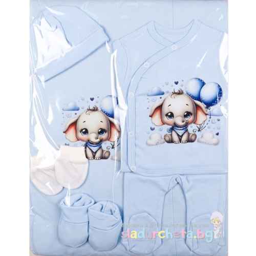 Комплект за изписване Светли, Слонче с балони в синьо