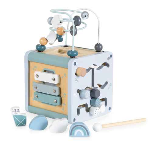 Дървен активен куб Moni Toys, син