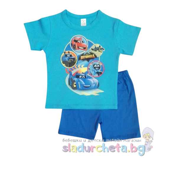 Комплект от 2 части Светли - тениска и къс панталон, Бат-коли тюркоаз/ графит-IGeqI.jpeg