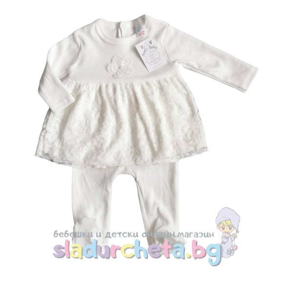 Комплект от 2 части Светли - рокля и ританка, бял-IIsfH.png