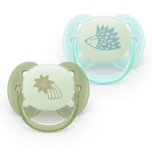2 бр. залъгалки Philips Avent Ultra Soft NightTime 0-6м, таралеж/звезда