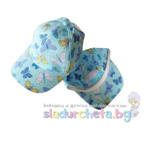 Детска шапка YoClub, светлосиня на пеперуди