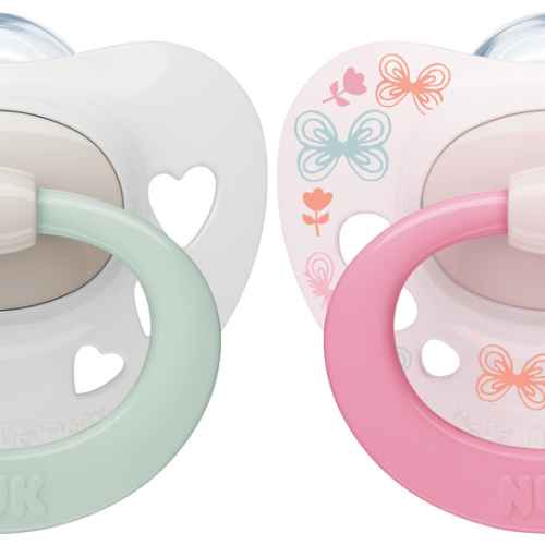 Биберон залъгалка NUK Signature 0-6м с кутийка, розова, 2бр.